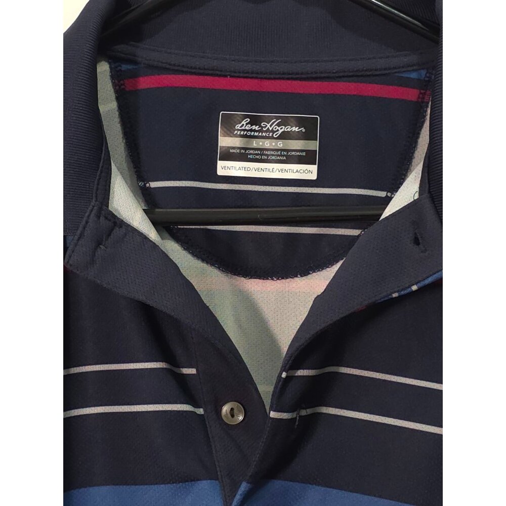 Ben Hogan Performance Polo Shirt Ventilated Striped Navy/Blue/Red L